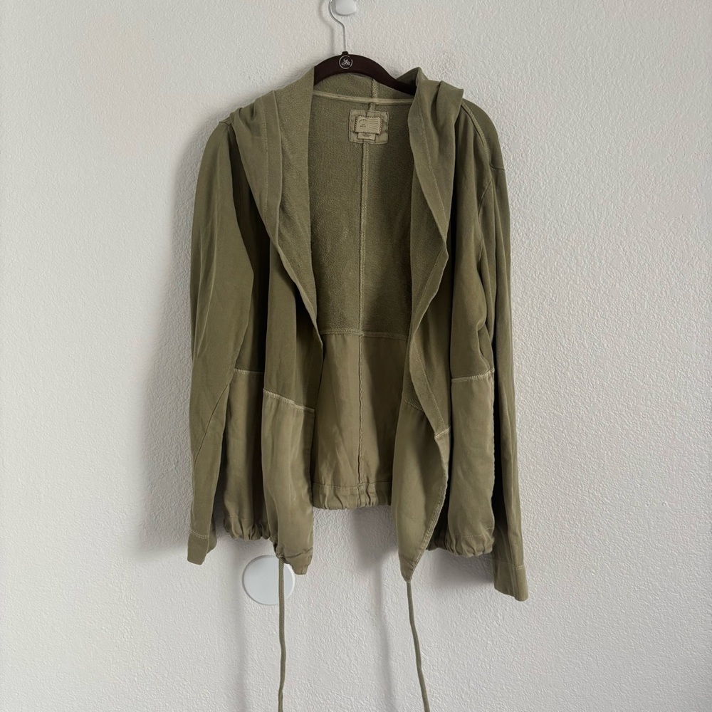 Postmark Anthropologie Size Medium Green Open Front Hooded Anorak Utility Jacket